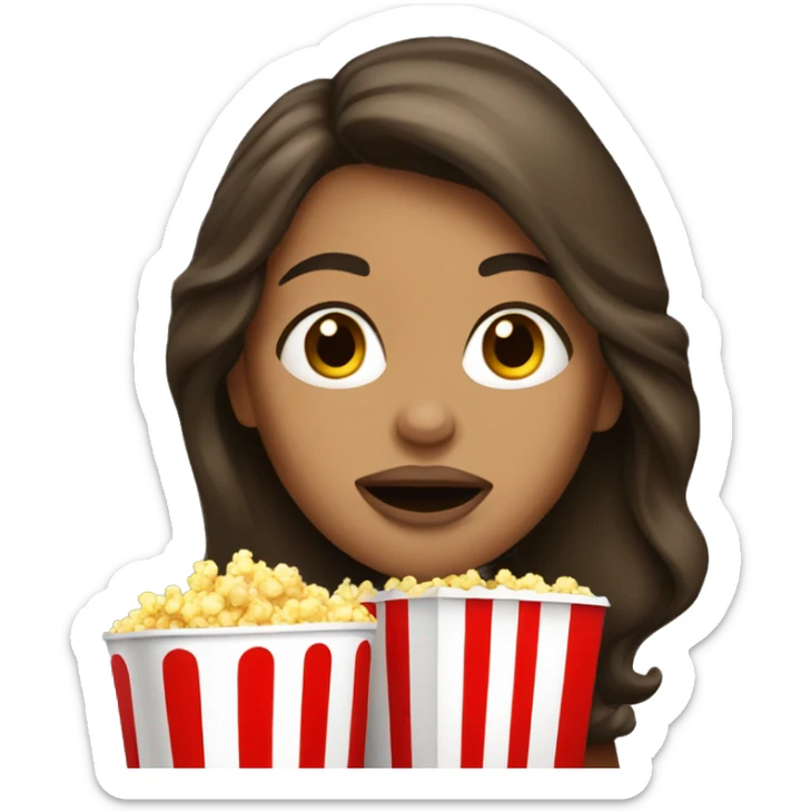 Long hair brunette woman light skin putting popcorn in her mouth  sticker