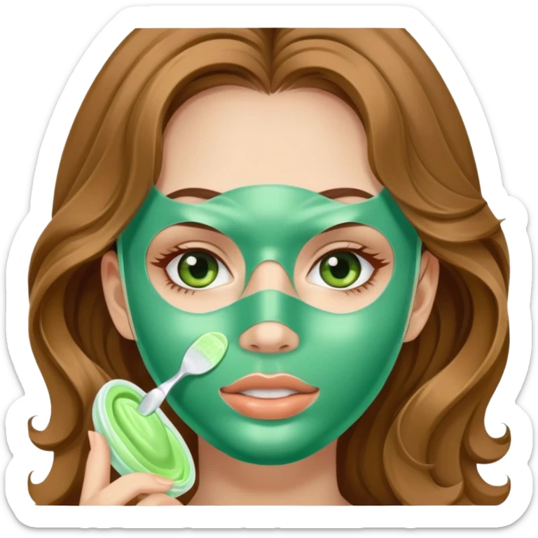 girl with long wavy light brown hair applying face mask skincare sticker