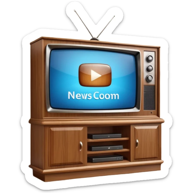modern tv with news channel on it standing on a super luxurious wooden cupboard sticker