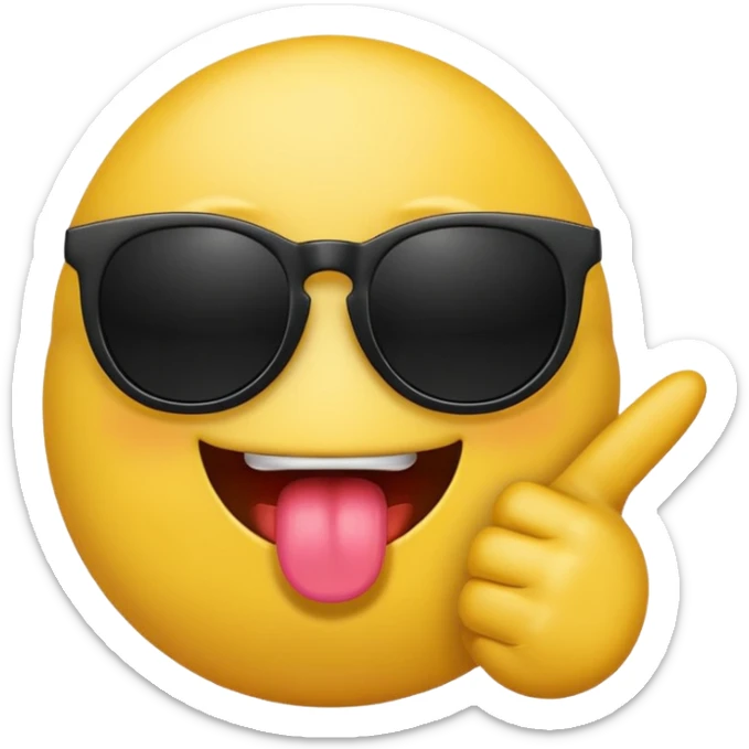 Fassa um emoji simples aquele da carinha amarelo de óculos escuro dando uma língua bem ofensiva e mostrando o dedo do meio da mesma forma. Tá mais ou menos do jeito que eu quero óculos preto totalmente e um dedo do meio com a mão ao contrario  sticker