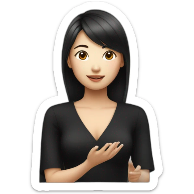 Asian girl in black dress talking to Siri sticker