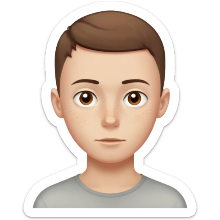 a skinny pale boy with very short buzzcut brown hair and a bit of freckles sticker
