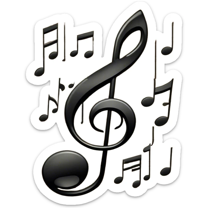 Cinematic Realistic Music Notes, crisp black ink on vintage sheet music, slightly curled edges, soft candlelight casting subtle shadows, glowing with an artistic and nostalgic charm. sticker