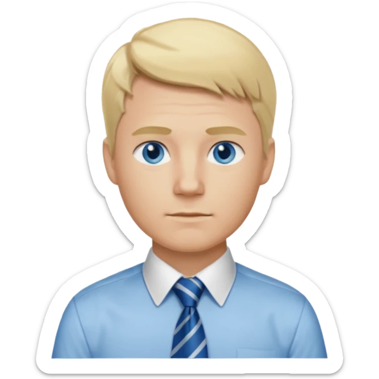 A guy with blonde hair and blue eyes that looks masculine. make him wear a shirt with a tie. he is danish sticker