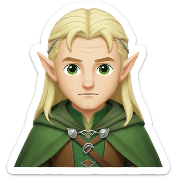 Legolas from Lord of the Rings, blond hair, pointed elf ears, green cloak sticker