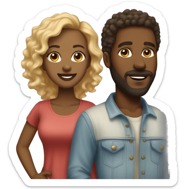 Black couple, lady has blonde highlights with a light brown skin tone,  man has dark brown short curls and a beard and go tee, with medium brown skin  sticker