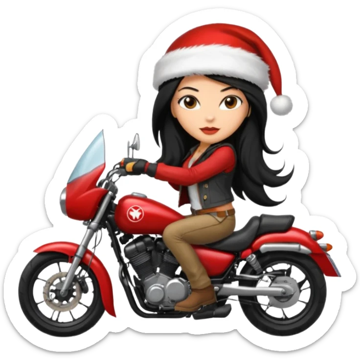 biker girl black long hair moto christmas yamaha sticker