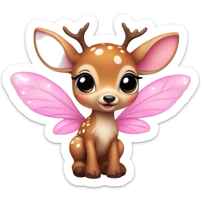 baby deer with fairy wings and a pink bow around its neck  sticker