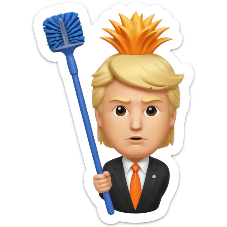 a toilet brush with donald trump face and hair sticker