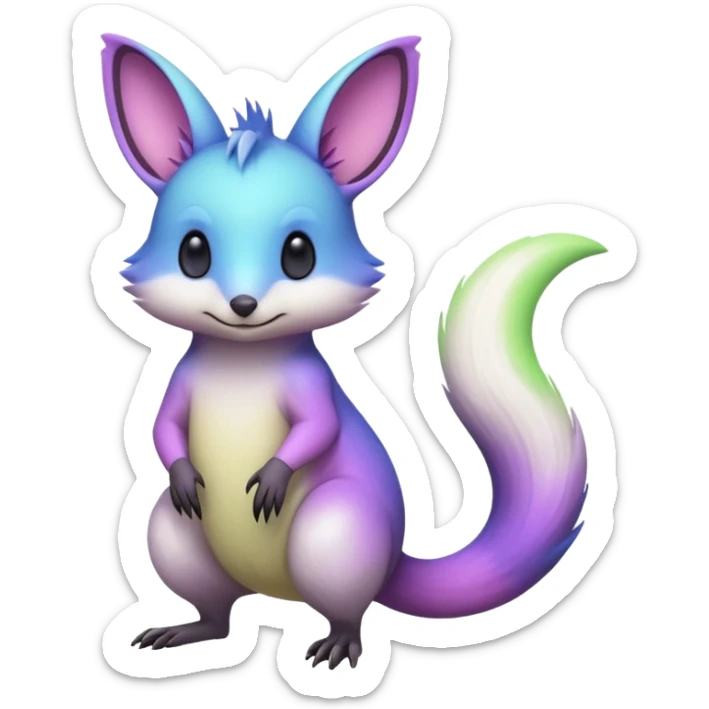Iridescent Neon Lime-Green-Blue-Purple-Magenta-gradients Minccino-Emolga-Numbat-Sergal-fusion-hybrid-animal-creature, full body sticker