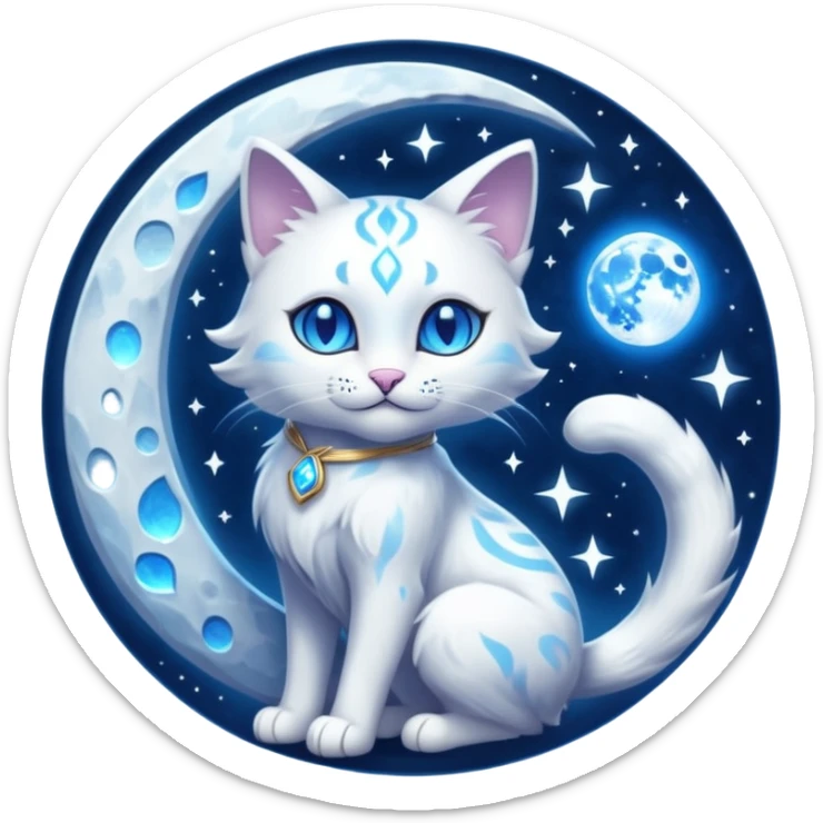 Magical Celestial Lunar-powered Fantasy Feline with lunar markings (full body) sticker