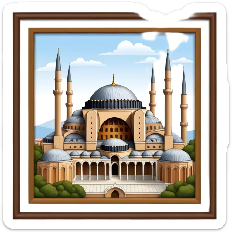 Cinematic Realistic Hagia Sophia Landmark Emoji, depicted with the majestic historic architecture rendered with intricate detail and dramatic, timeless lighting. sticker