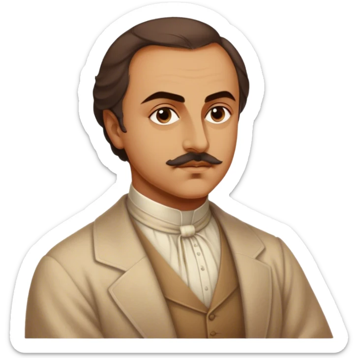 Cinematic Realistic Khalil Gibran Portrait Emoji, depicted as a poetic visionary with gentle thoughtful eyes in classic attire, rendered with soft textures and warm ethereal lighting that captures his literary spirit. sticker