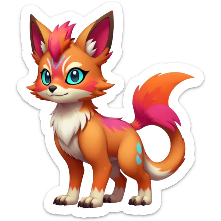 Male Neon-colored multi-colored cute cool exotic Falvie-Fionbri-fantasy-creature-fursona-Fakémon-Pokémon, full body, with markings sticker