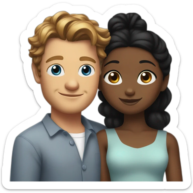 Simon Baker with blue eyes hug a black girl brown eyes and sblack hair in a bun sticker