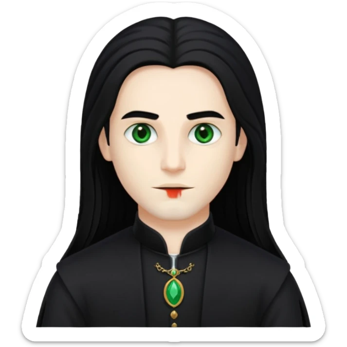 Louis de Pointe du Lac with white skin, green eyes , long black hair, black outfit sticker