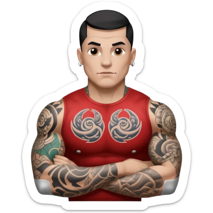 tattoo man, white skintone, more highlight the tattoo, body builder, heavy tattoos on fully chest, more tattoos on the body, more visible tattoo, big tattoos, tattoos on face. sticker