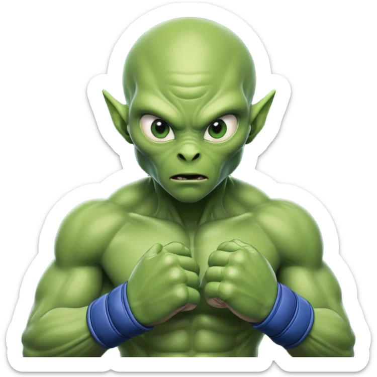 alien MMA fighter portrait, head and shoulders only, green skin, MMA gloves, focused intense expression, muscular alien build, 3D cartoon, mobile game icon style, clean background, no text, no watermark
 sticker
