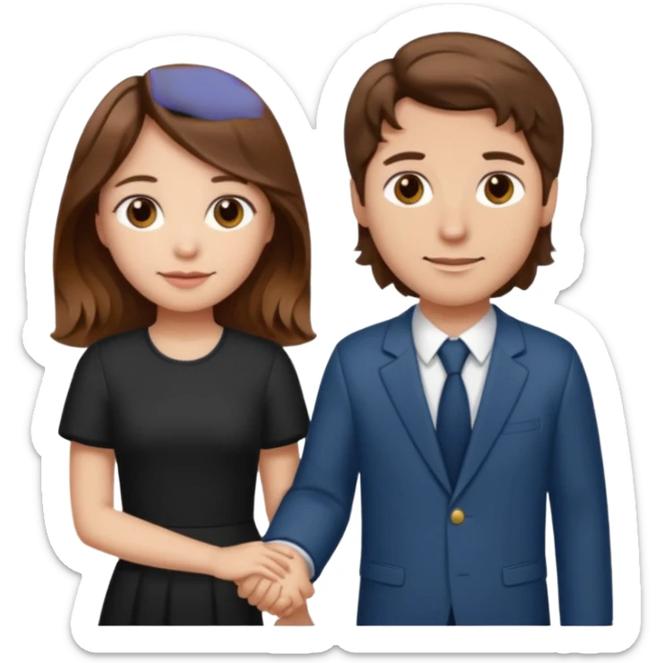A girl with brown hair and a man with a middle wavy part holding hands sticker