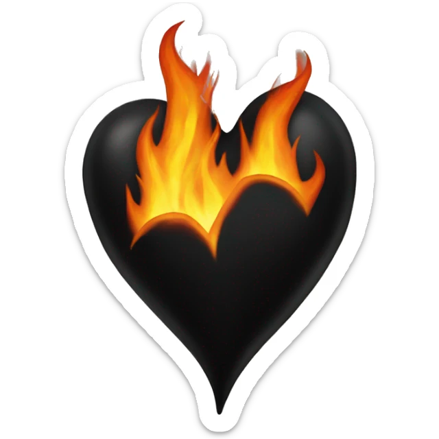 Black heart on fire sticker