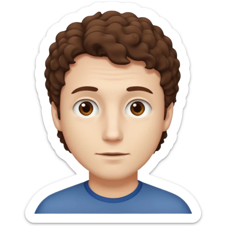 Create an emoji of a man with white skin and short brown but slightly curly hair sticker