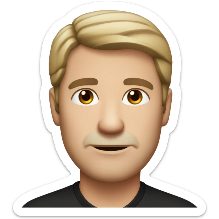 
Middle-aged man with brown eyes and hair and fair skin wearing a black shirt with a collar. sticker