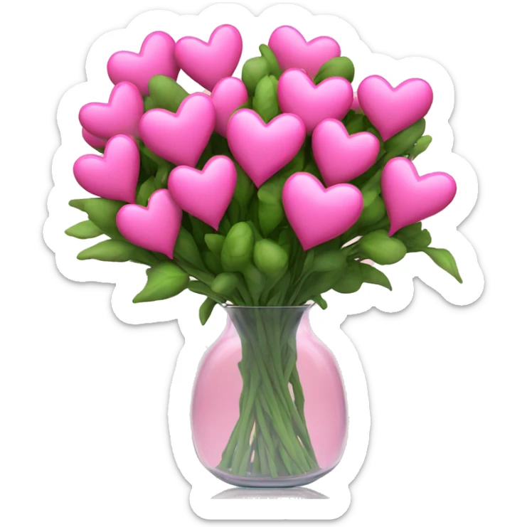 10000000 huge pink hearts on stems in a clear glass vase sticker