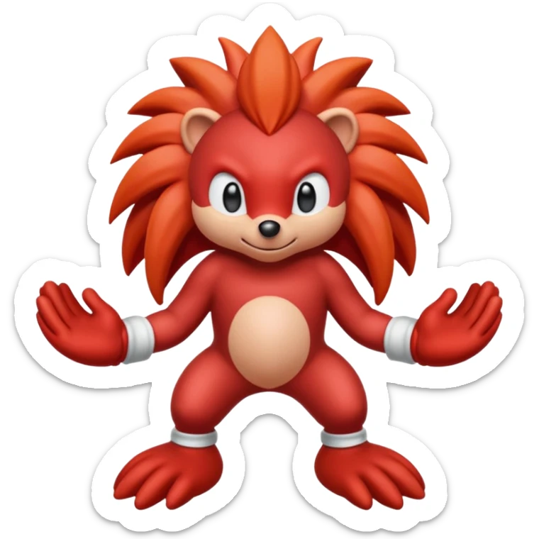 Sonic the hedgehogs friend knuckles a red animal with peach arms and white gloves sticker