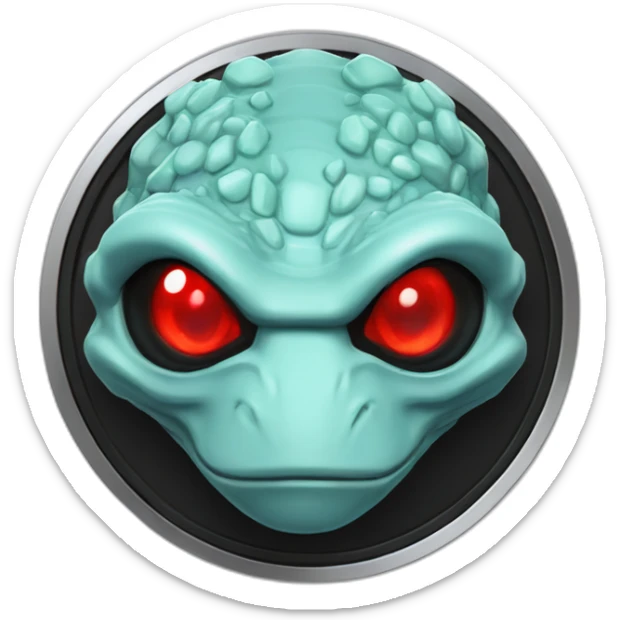 Aquamarine reptilian in classic black suite with red laser eyes on the middle of platinum coin sticker