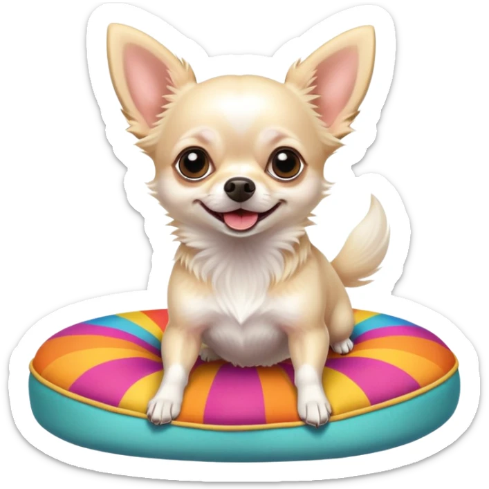 Very beautiful and elegant white hairy chihuahua jumping on a colourful cushion  sticker