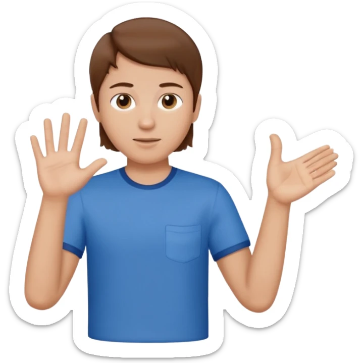 Mach mir einen Tyoen mit braunen haaren der mit seiner linken hand zur seite zeigt sticker