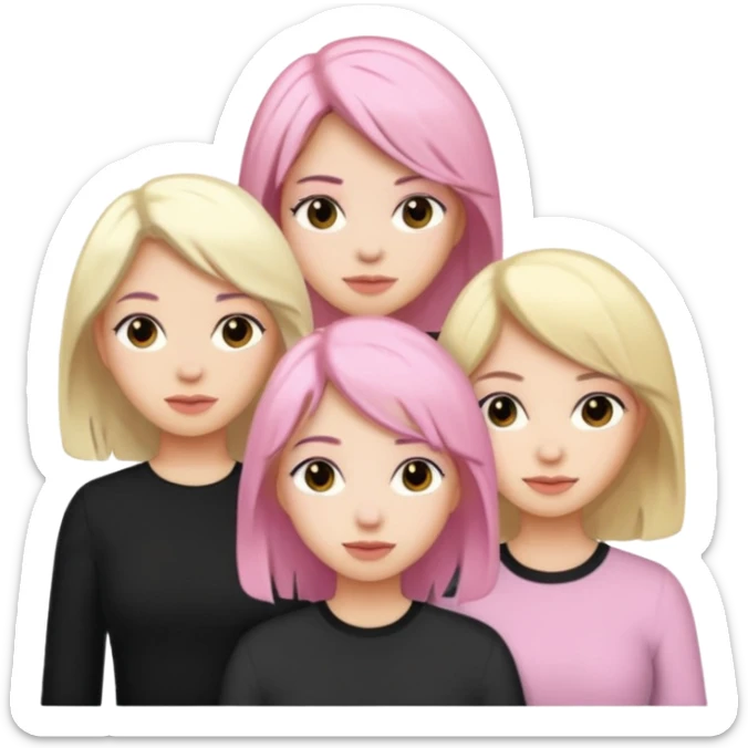 Girlfriend emoji - 5 white girlfriends, 1 with pale pink hair, 2 with black hair, 1 with medium blonde hair  sticker