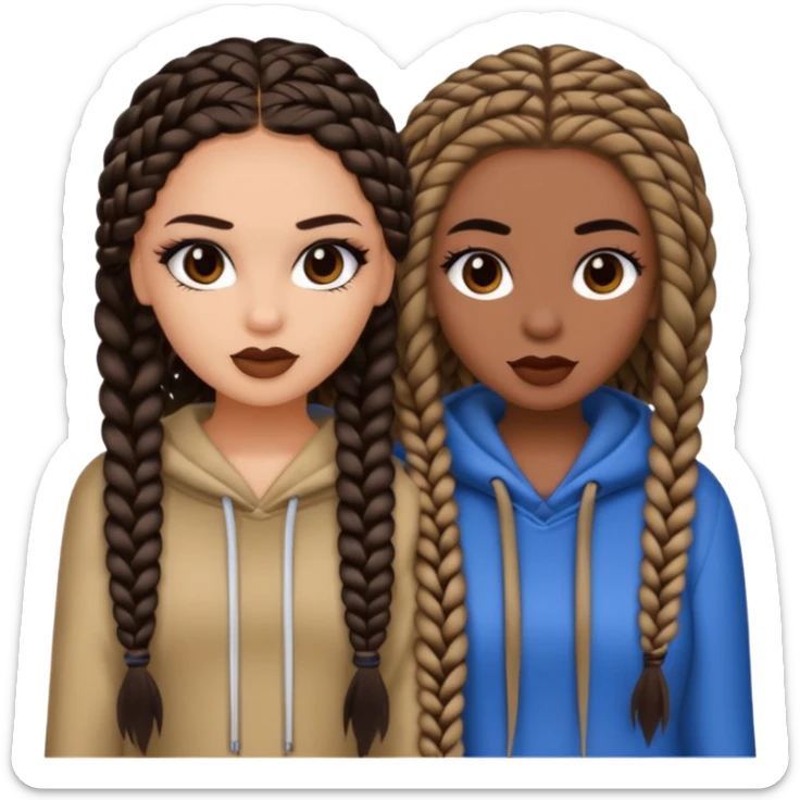 Boujy baddie best friends, trendy heavy makeup both dark hair one light skinned and one mocha brown micro braids  sticker