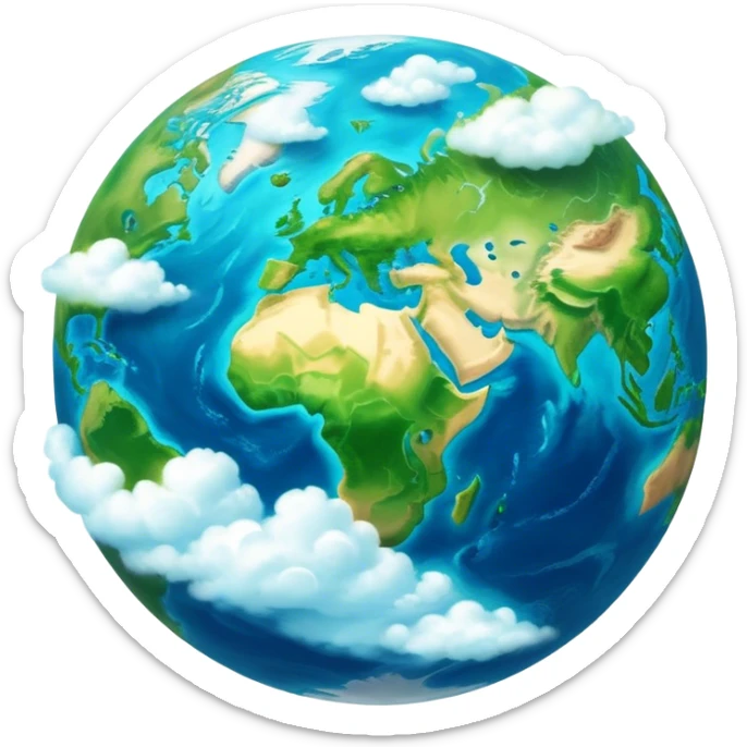 Cinematic Realistic Earth, depicted with vibrant blue oceans, clouds, and lush green continents rendered in exquisite detail, high shine, and a soft radiant glow that captures the dynamic, life-sustaining beauty of our home planet. sticker