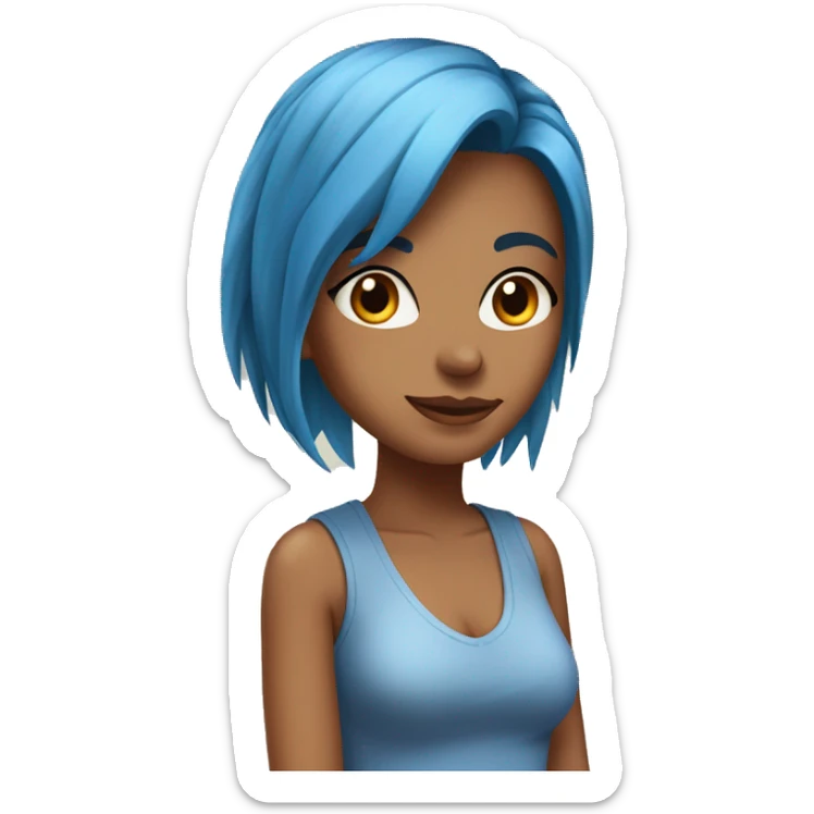 a girl with tan skin, straight blue hair, brown eyes, standing,very beautiful,very hot sticker