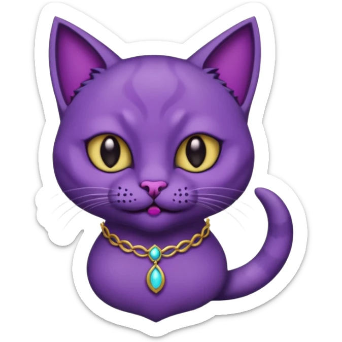 Scary purple cat fully black eye and with mouth a moon Nekless sticker