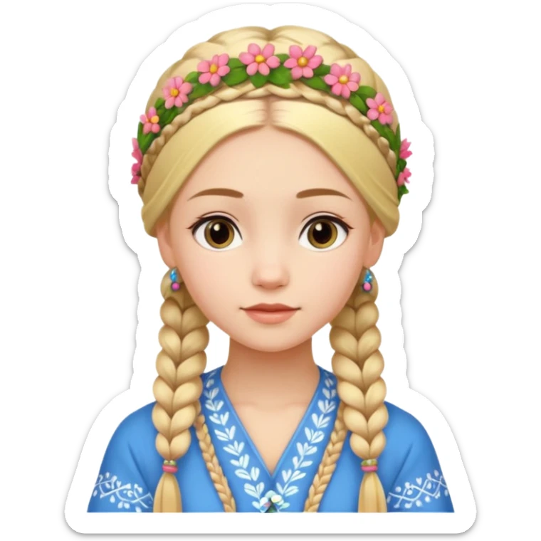 Slavic-looking girl with blonde hair in braids, wearing a kokoshnik with floral patterns sticker