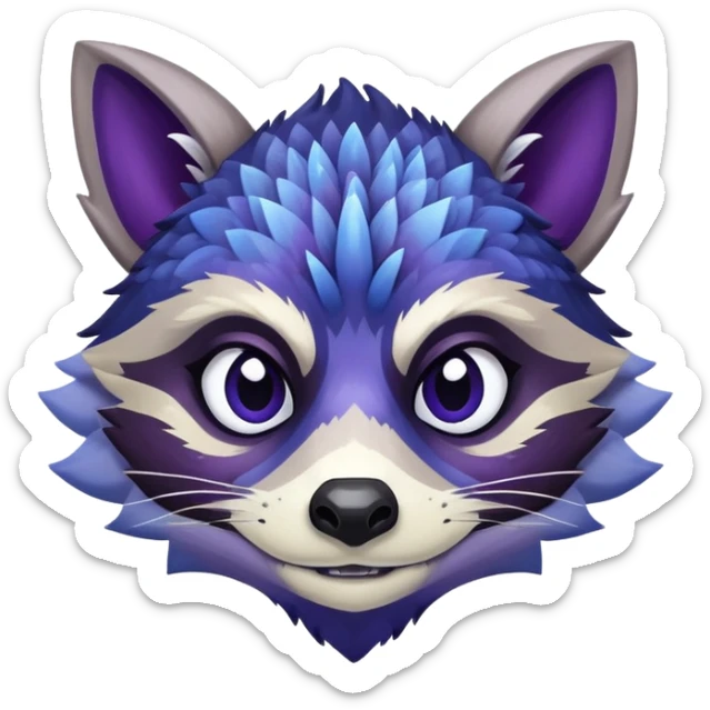 Raccoon dragon hybrid face forward with wings fully body dark purple and blue sticker