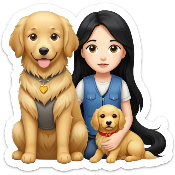 Long black hair - a girl in a vest holding a golden retriever sticker