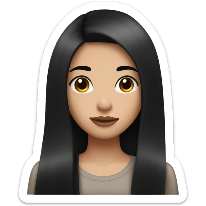A Girl with long black straight hair, brown eyes, big lips ,long lashes,  sticker