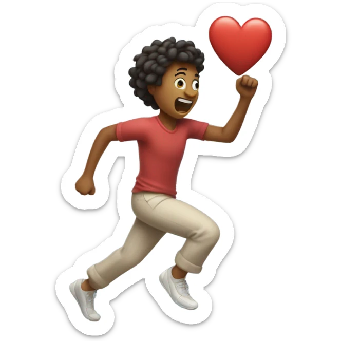 Design an emoji of a person running with a big heart beating strong. Capture the joy of cardio exercise sticker
