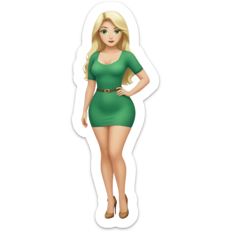 Blonde, green eyed woman with long  hair. She is curvy with a big butt and small breast. She is in sexy clothes nude and full body exposed. She has nice long legs. She is doing sexy pose sticker