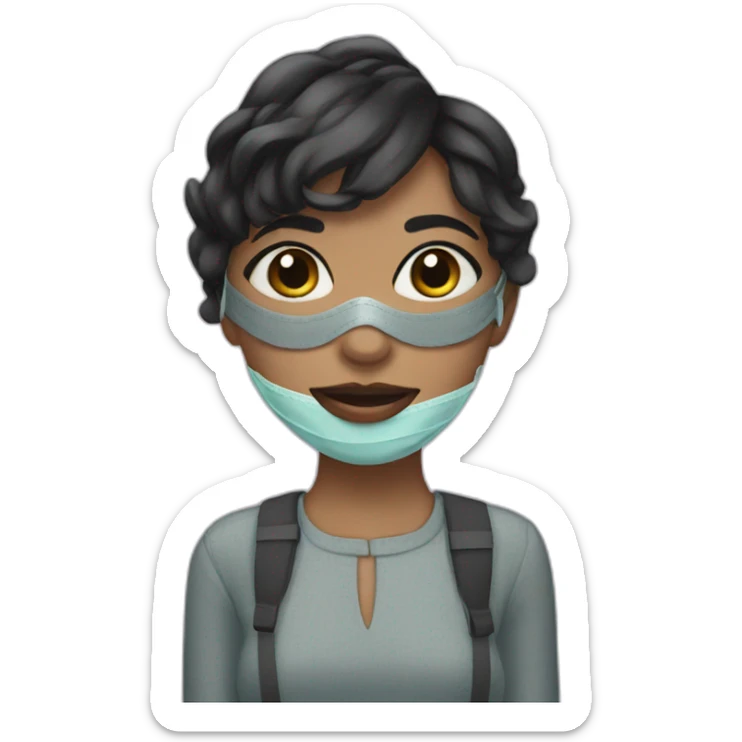 A girl with short hair, wearing a mask, and long eyelashes  sticker