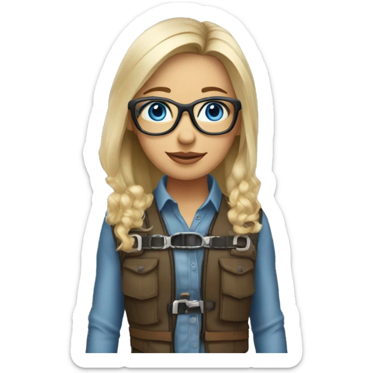 Blue eyed dirty Blond hair girl with glasses drinking coffee wearing a harness and steel toe boots sticker