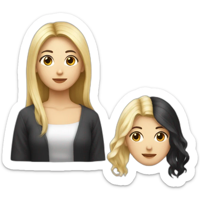 Une fille asiatique aux cheveux cour et noir et une fille blonde sticker