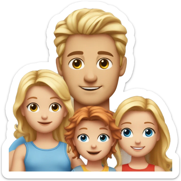 Father blond hair and hazel eyes, 2 twin daughters blonde hair and hazel eyes, 15 year old son red hair, blue eyes and baby boy red hair and blue eyes sticker
