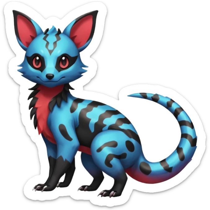 Rare epic aesthetic colorful Salandit-Eevee-Civet-species-Fakemon-hybrid-creature, with markings, full body sticker