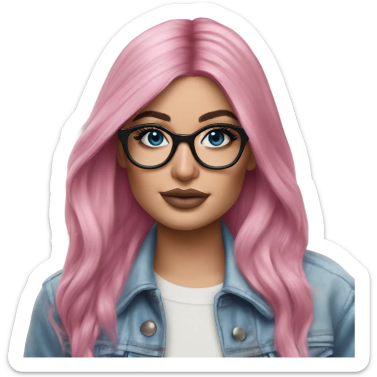 Photo Realistic kylie jenner stylish pink hair BLUE eyes and glasses posing  sticker