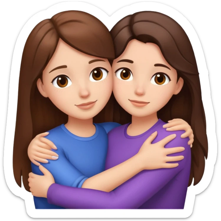 2 girl best friends hugging one brunette one brown hair sticker