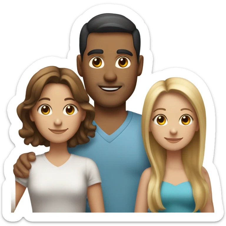 Puerto rican beard short brown hair  with blond long hair woman and brown long hair girl Family  sticker